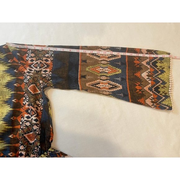 Illa Illa Women Romper Southwest Patterned Crochet Trim Bell Sleeve Brown Large - Picture 5 of 8